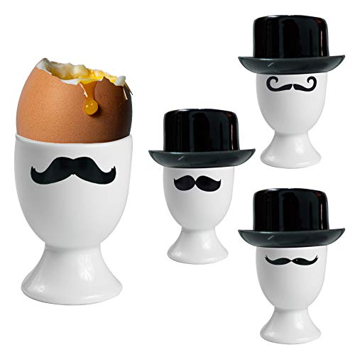 Cestash Egg Cups for Soft Boiled Eggs - Ceramic Egg Cups for Hard Boiled Eggs - Black and White Stylish Egg Servers - Set of 4