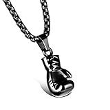 bigshopDE Edelstahl Halskette Sport Boxer Boxhandschuh Anhänger Damen Herren Kette Schmuck, Farbe Schwarz
