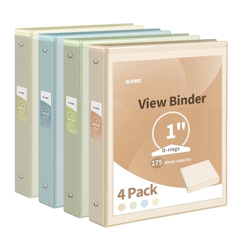 SUNEE 3 Ring Binder 1 Inch 4 Pack