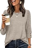 WIHOLL Sweaters for Women 3/4 Length Sleeve Womens Tops Short Sleeve Shirts for Women Casual Plus Size Spring Clothes 2026 Fall Business Casual Outfits Chocolate Brown Fall Clothes Trendy Work