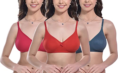 Image of FIMS - Fashion is my style Women Cotton Blend Non-Padded Bra Non-Wired Mould Seamless Cup Solid Bras Cup-B Pack of 1, Multicolor