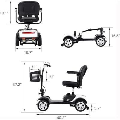 Mobility Scooters for Seniors & Adults 400 Lbs Weight Capacity Foldable,All Terrain Portable Folding 4 Wheel Handicap Scooter,Electric Wheelchair for Travel,with Charger and Basket Included (White)