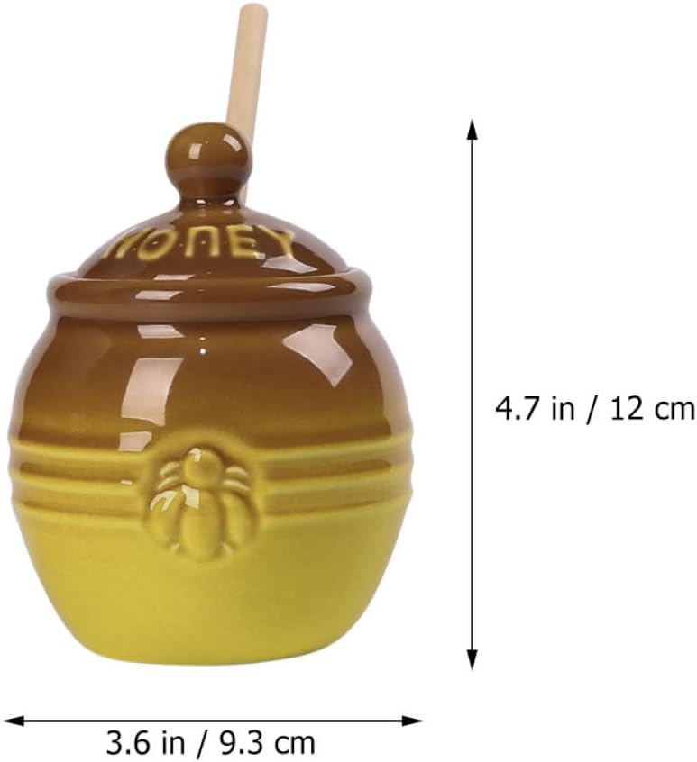 Retro Ceramic Honey Storage Jar with Wooden Honey Dipper for Kitchen Use for Household Syrup Storage and Serving