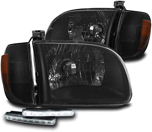 Replacement Black/Smoke Headlights w/6" White LED DRL Compatible with 00-04 Toyota Tundra Regular/Access Cab