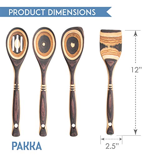Crate Collective Pakka Wooden Spoons Set - Exotic Pakkawood Utensils For Serving & Cooking - Non-Stick Spoon, Slotted Spoon, Corner Spoon, And Spatula For All Cookware - Lightweight & Heat Resistant #TOP4