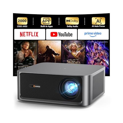 HAPPRUN 2000 ANSI Lumens Outdoor Projector with Built-in Streaming Apps, 4K Decoding Resolution, Dolby Audio, WiFi 6 and Bluetooth 5.2 for Indoor and Outdoor Home Theater