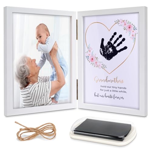 Family Handprint Kit, DIY Craft Keepsake Wooden Frame, Grandma Christmas Gifts, Baby Hand and Footprint Kit, Unique Gifts for Grandmother Mother\'s Day Birthday Christmas, Family Keepsake Frame