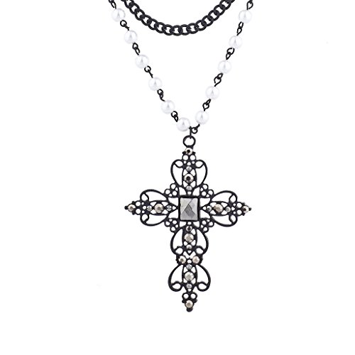 LUX ACCESSORIES Rosary Elegant Fancy Beaded Cross Necklace2