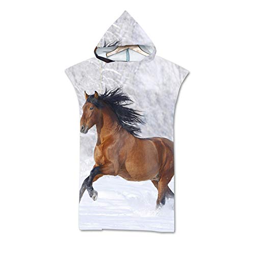 Meiju-shop Peignoir Capuchon Poncho Surf, Mateju Microfibre 3D Impression Sports Bain Robes Nager Serviettes de Plage de pour Unisexe Adulte Enfant (Cheval de Neige,75 * 110cm) Cover