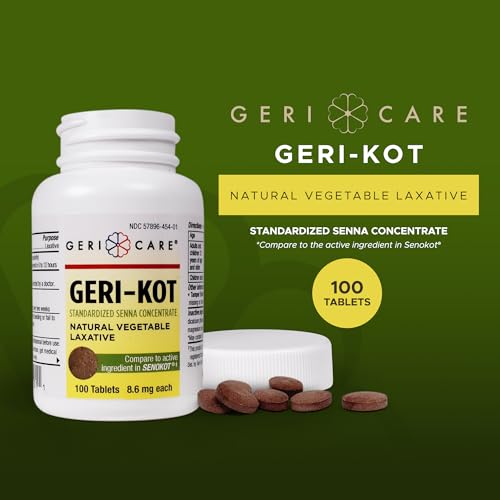 Image of Geri-KOT Senna Laxative & Stool Softener Tablets, 100ct| Natural Vegetable Stimulant Laxative| Smooth Bowel Movement Senna Tablets| Fast-Acting, Gentle Constipation Relief| 8.6mg Sennosides Laxative