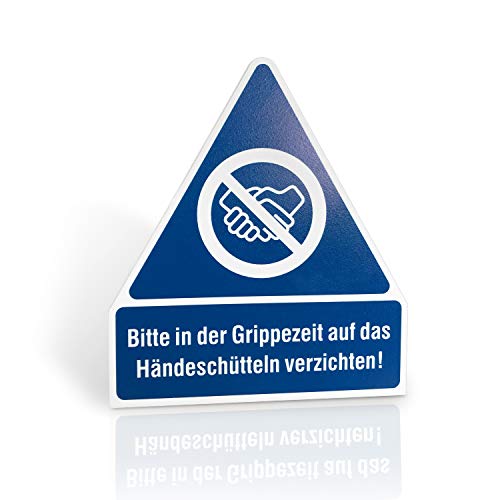 Preisvergleich Produktbild Betriebsausstattung24® Bitte in der Grippezeit auf das Händeschütteln verzichten! / Händeschütteln Schild / Optimal für Bildungseinrichtungen und Arbeitsstätten / PVC-Hartschaumplatte 21,0 x 23,8 cm