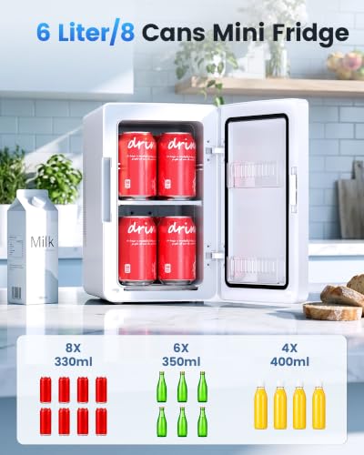 Image of Electactic Compact Mini Fridge, 6L Portable Small Refrigerator for Bedroom | Desktop Fridge with AC /DC, Small Cosmetics Thermoelectric Cooler & Warmer for Skincare, Beverage, Food, Office, Dorm, L-White