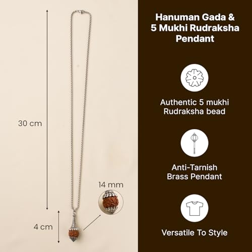 Image of Astrotalk Rudraksha Hanuman Gada Pendant | 5 Mukhi Rudraksha for Protection, Confidence & Inner Peace | Sawan Sepcial | Spiritual Pendant for Daily & Office Wear | Gift for Man & Woman