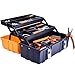 17-Inch Multi-Purpose 3-Layer Toolbox with Tray and Dividers,Household Plastic Tool Organizers,Orange Folding Storage Box