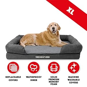 The Dog’s Bed, XL Grey Plush 43.5x34,Solid Memory Foam, Pain Relief: Arthritis, Hip & Elbow Dysplasia, Post Surgery, Lameness, Supportive, Calming, Waterproof Washable Cover, Veterinary Approved The Dogs Bed XL Grey Plush 435x34Solid Memory Foam Pain Relief Arthritis Hip Elbow Dysplasia Post Surgery Lameness Supportive Calming Waterproof Washable Cover Veterinary Approved