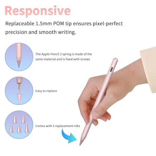 Image of HZD Apple Pencil for iPad 2025-2018 Faster Charge Stylus Pen,Rose | with Tilt Sensitivity & Palm Rejection & Magnetic Compatible iPad 11 /10 /9 /8 /7 /6, Pad Air 3 /4 /5, Pro 12.9 inch /11 inch,Mini 6 /5, M2 /M4