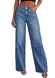 PRETTYGARDEN Wide Leg Jeans for Women Trendy High Waisted Stretchy Baggy Raw Hem Denim Palazzo Pants 2026 Spring Fall Clothes (Dark Blue,16)