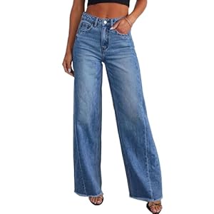 PRETTYGARDEN Wide Leg Jeans for Women Trendy 2026 High Waisted Stretchy Baggy Raw Hem Denim Palazzo Pants with Pockets
