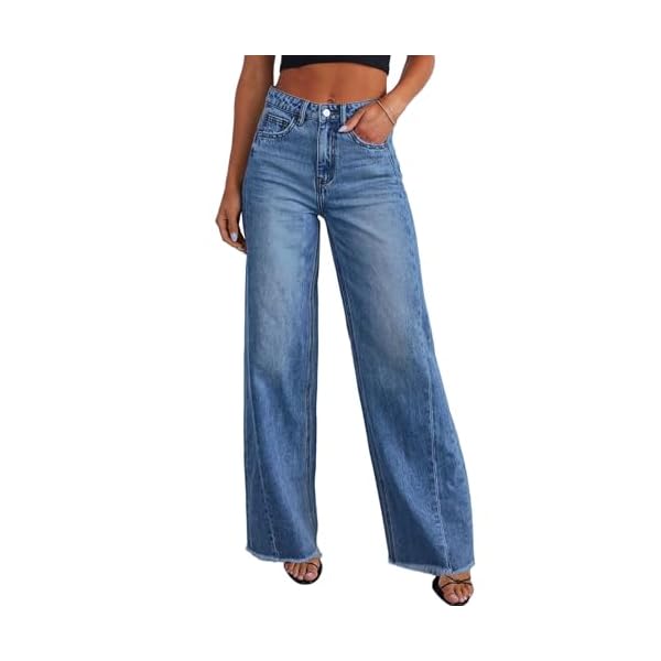 PRETTYGARDEN Wide Leg Jeans for Women Trendy 2025 High Waisted Stretchy Baggy Raw Hem Denim Palazzo Pants with Pockets