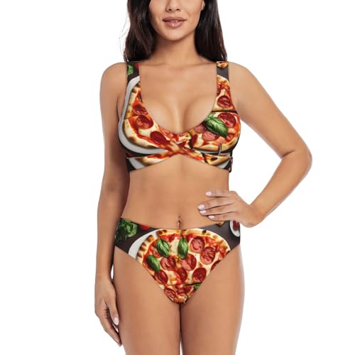 Maillot de bain 2 pièces pizza pour femme avec haut de bikini gainant