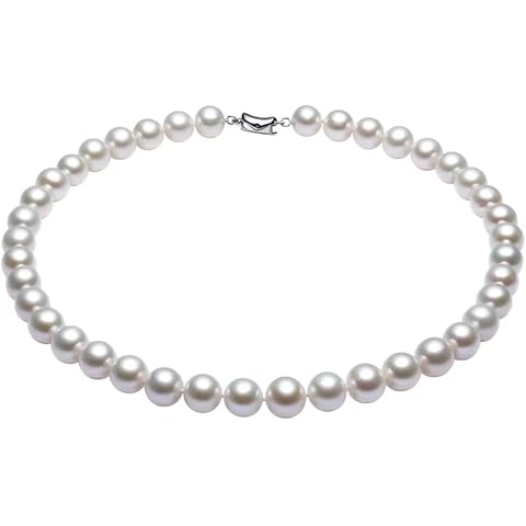White Genuine Freshwater Cultured Pearl Necklace For Women, 5MM 6MM 7MM 8MM 9MM 10MM, Real Pearl Strand Necklace Jewelry, Good Love Gift For Anniversary, Birthday