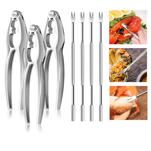 7 Pcs Lobster Crackers and Picks Set, Crab Leg Cracker Tools, Stainless Steel Seafood Crackers & Forks Nut Cracker Set
