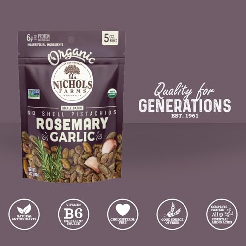 Image of Nichols Farms Roasted with Sea Salt No Shell Pistachios, Kosher, USDA Certified Organic, Non-GMO, 6 Oz (Pack of 3)