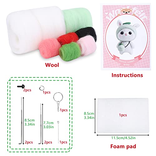 BAGERLA 1 Set Animal Needle Felting Kit, Wool Needle Felting Beginner Kits with Instructions and Needle Felting Basic Tools, Needles, Felting Foam Mat, Key Chains Needle Felting Starter Kit