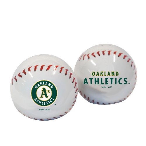 Boelter Brands MLB Oakland Athletics Baseball Shaped Salt and Pepper Shakers, White Plastic