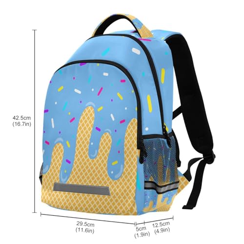 Blue Ice Cream Backpacks with Chest Strap,Lightweight Bookbags 17 Inch, Casual Daypack Bags3