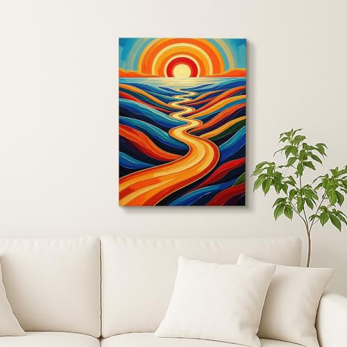 Lienzo de olas del atardecer para transformar tu salón con arte moderno 3