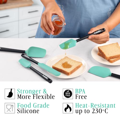 Image of Fruitalite Silicone Spatula Set of 5 Pcs for Baking, Mixing & Cooking | Heat Resistant for Non-Stick Kitchen Cookware | Food Grade BPA-Free Silicone Spatulas with Strong Handle- Aqua Green + Black