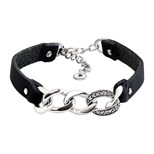 Silpada 'Best Dressed' Link Bracelet with Crystals in Genuine Leather and Sterling Silver, 7.5