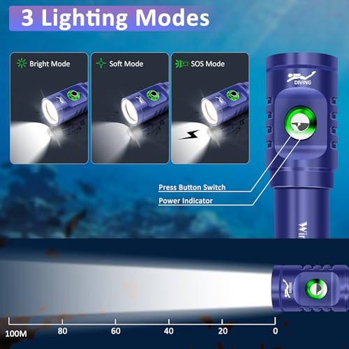 Image of WINDFIRE TS08 Diving Flashlight Rechargeable Bright Scuba Dive Light 3-Mode