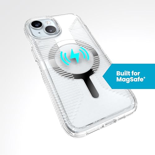 Image of Speck Clear iPhone 15 Case - Slim, Built for MagSafe, Drop Protection Grip - for iPhone 15, iPhone 14 & iPhone 13 - Scratch Resistant, Anti-Yellowing, 6.1 Inch Phone Case - GemShell Grip Clear