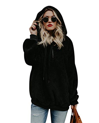 G-Anica Sweats à Capuche Femme, Sweatshirt Hoodies Zippé en Coton à Manches Grande Taille Longues Tops Blouse Shirt Streetwear (Noir, XL)