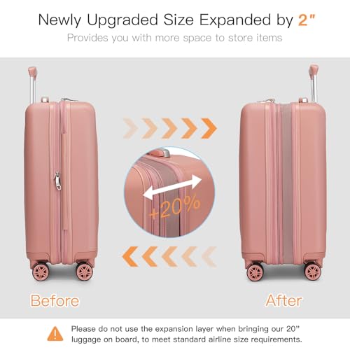 Image of Kono Carry On Luggage 22x14x9 Airline Approved, 20 Inch Expandable Suitcase | Lightweight Luggage with Quiet Spinner Wheels & TSA Lock, PC+ABS Hard Shell Suitcase for 1-3 Days Travel, Nude /Rose Gold