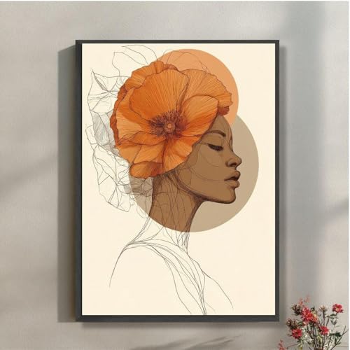 Peinture minimaliste de femme toile art linéaire fleur bohème 60x90cm