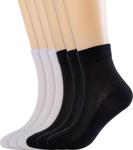 Image of Women Ankle Thin Socks 6 Pairs Size 5-8 9-11, Mesh Breathable Crew Sock White Black Gray Beige