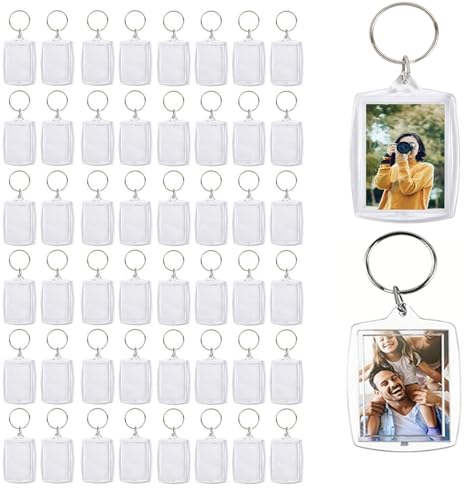 50 pièces Porte-Clés Photo, Personnalisé Porte Clef Photo, Porte-Clé acrylique transparent, Transparent Keychain pour Clés, DIY Porte Clef Photo, adaptés pour offrir en cadeau aux proches et aux amis