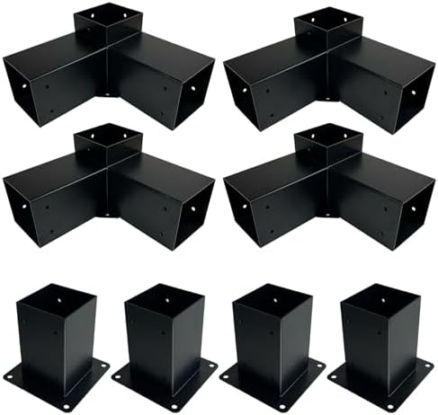 LAVANE Pergola Brackets Kit - 8PCS Heavy Duty 3-Way Corner Brackets & Post Bases For 4x4 Wood Beams (Fits 3.5x3.5 Inch Lumber) - DIY Outdoor Pergola, Gazebo & Wood Stand Hardware