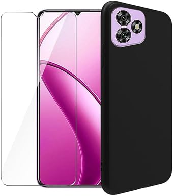 Case for Oukitel C53 + Glass Screen Protector Tempered Film - Transparent Silicone Soft Flexible Bumper Shockproof TPU Protective Cover Shell for Oukitel C53 Black