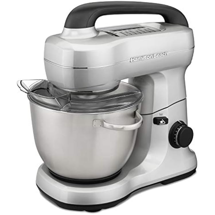 Hamilton Beach Electric Stand Mixer, 4 Quarts, Dough Hook, Flat Beater Attachments, Splash Guard 7 Speeds with Whisk, Silver and Hamilton Beach Stack & Snap Food Processor and Vegetable Chopper, BPA Free, Stainless Steel Blades, 12 Cup Bowl, 2-Speed 450 Watt Motor, Black (70725A)