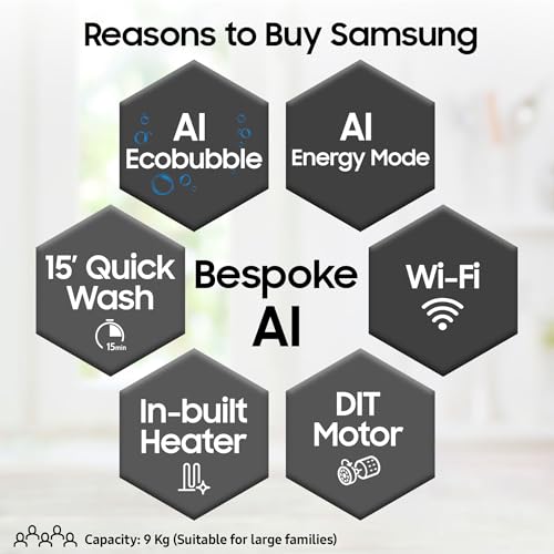 Samsung 9 kg, 5 star, AI EcoBubble, Super Speed, Wi-Fi, Hygiene Steam with Inbuilt Heater, Digital Inverter, Fully-Automatic Front Load Washing Machine (WW90DG5U24AXTL, Inox) 2 418fPGJzMML