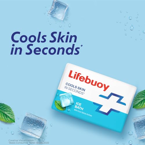 Image of LIFEBUOY Ice Bath Soap Combo Pack of 5, 125g each, for Rapid Heat Relief, with Menthol and Cool Sense Actives, Refreshing Fragrance, Designed for Indian Summer, for Men and Women