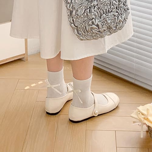 Image of Yxmeiguo Women's Bow Socks - Cotton Sweet Lolita Dress Casual Crew Breathable Soft Cute Girls Textured Ankle Socks - 3 Pairs