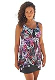 Swimsuits For All Swim 365 Women's Plus Size Longer-Length Tankini Top - 22, Multi Textured Palm