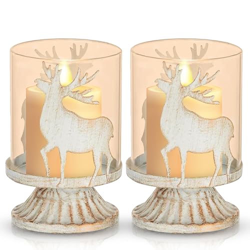 NEMMXUB Juego de 2 Candelabros de Metal Portavelas Blanco para Centro de Mesa Candelabros de Navidad, candelabros para Velas para Decoración de Chimenea de Manto de Mesa Navideña, Blanco