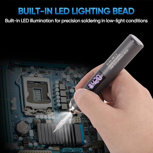 Image of Cordless Soldering Iron Kit, Rechargeable USB-C Soldering Pen with OLED Screen, Portable Battery Powered Solder Iron for Electronics Repair, Includes 3 Tips & Lead-Free Solder Wire