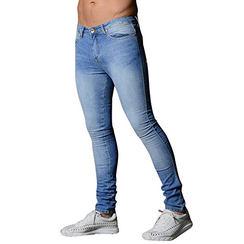 Hommes Denim Jeans Coupe Slim Chino De Base Occasionnels Pantalon,Pantalon Slim en Denim Extensible pour Hommes Pantalon Long Et DéContracté Jeans Skinny(Bleu Clair,M)